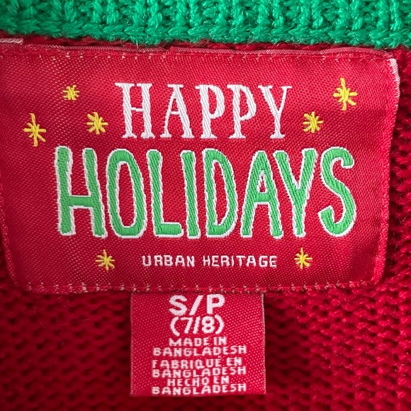 Kids Christmas Sweater - Christmas Tree - Red, Green, & White - Gold Tinsel - Picture 6 of 7